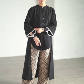 配色ラインアシンメトリーロングシャツ （ブラック）