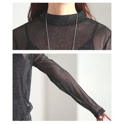 ラメシアーハイネックカットソー （ブラウン）｜詳細画像