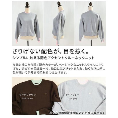 配色アクセントクルーネックニット （ダークブラウン）｜詳細画像