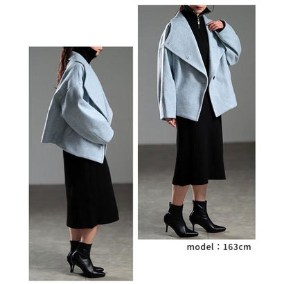 サワアラモード Sawa a la mode ニュアンスボトルカラーショートコート （サックス）｜詳細画像