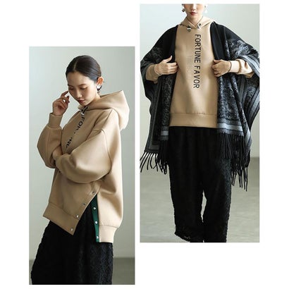サワアラモード Sawa a la mode アシンメトリーデザインロゴパーカー （ベージュ）｜詳細画像