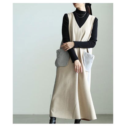 サワアラモード Sawa a la mode サイドライン×立体ポケットニットワンピース （チャコール）｜詳細画像