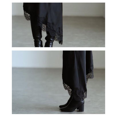 サワアラモード Sawa a la mode アシメヘムレースナロースカート （ブラック）｜詳細画像