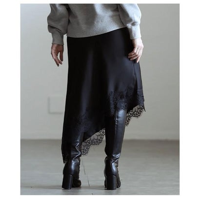 サワアラモード Sawa a la mode アシメヘムレースナロースカート （ブラック）｜詳細画像