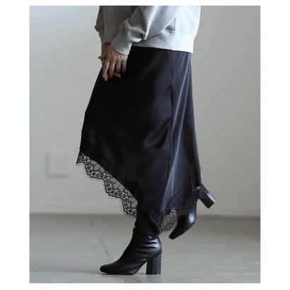 サワアラモード Sawa a la mode アシメヘムレースナロースカート （ブラック）｜詳細画像
