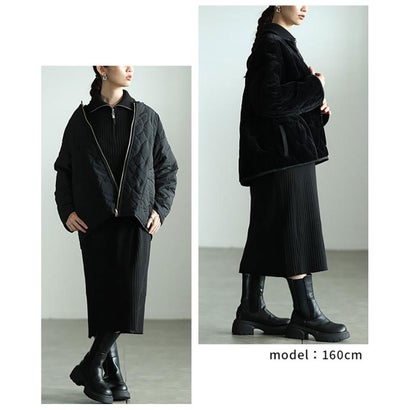 サワアラモード Sawa a la mode キルティング×ファーリバーシブルコート （ブラック）｜詳細画像