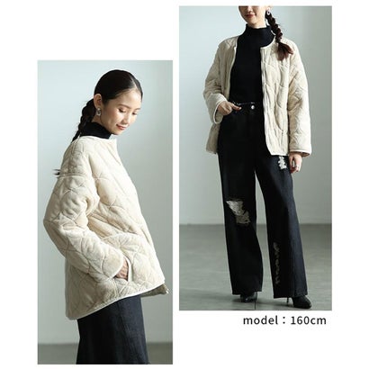 サワアラモード Sawa a la mode キルティング×ファーリバーシブルコート （ライトベージュ）｜詳細画像