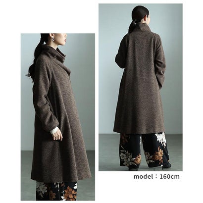 サワアラモード Sawa a la mode スタンドカラー綿ウールロングコート （ブラウン）｜詳細画像