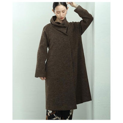 サワアラモード Sawa a la mode スタンドカラー綿ウールロングコート （ブラウン）｜詳細画像