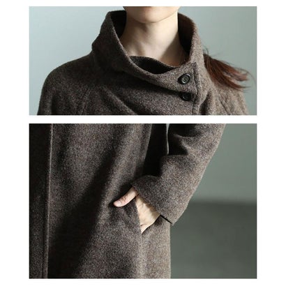 サワアラモード Sawa a la mode スタンドカラー綿ウールロングコート （ブラウン）｜詳細画像