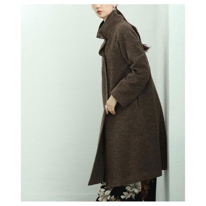サワアラモード Sawa a la mode スタンドカラー綿ウールロングコート （ブラウン）｜詳細画像