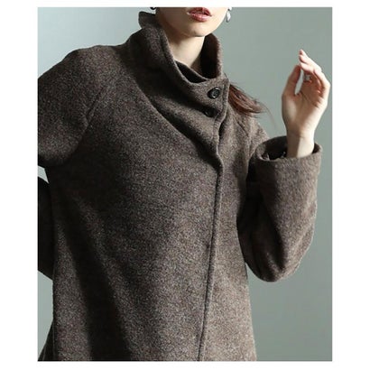 サワアラモード Sawa a la mode スタンドカラー綿ウールロングコート （ブラウン）｜詳細画像