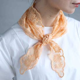 首元華やぐチュール刺繍スカーフ （オレンジ）