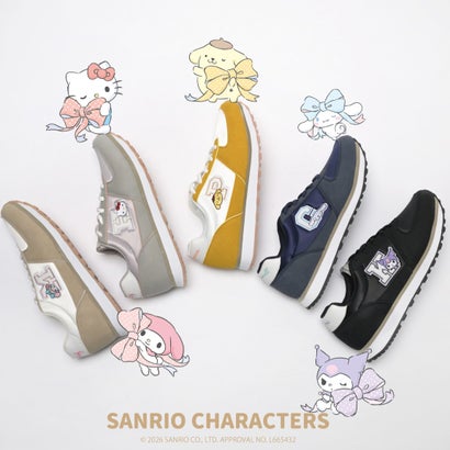 サンリオキャラクターズ スニーカー ハローキティ マイメロディ シナモロール クロミ ポムポムプリン スニーカー 靴 レディース 黒 抗菌防臭 sanrio （イエロー）｜詳細画像