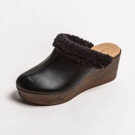 日本製 ファー サボサンダル 厚底 あったかい 靴 レディースシューズ 婦人靴 （ブラック）