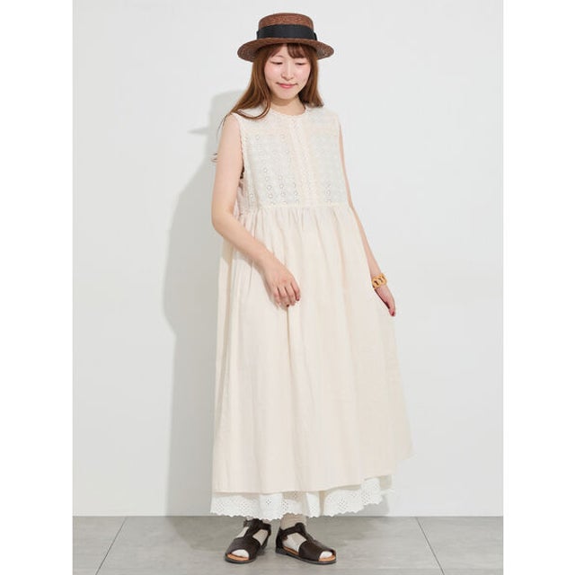 【販路限定】レースノースリワンピース （キナリ）