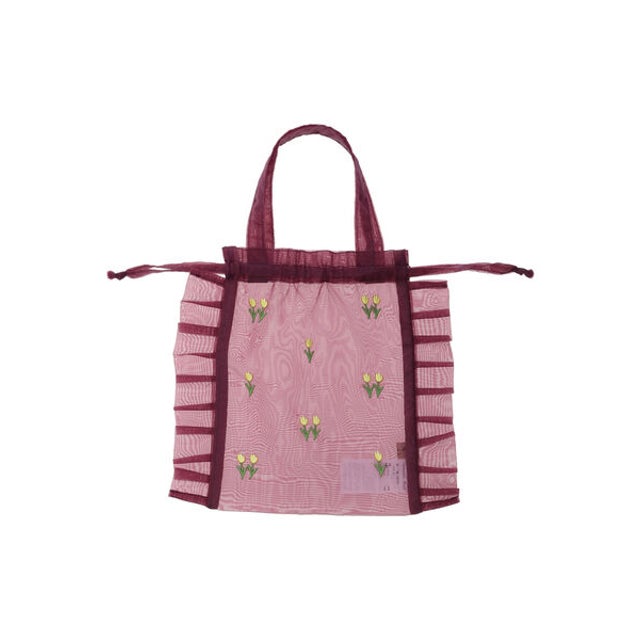 アソート刺繍オーガンジーフリルバッグ （ボルドー）