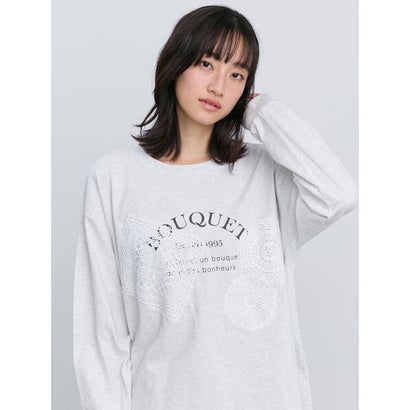 レース付きロゴプリントロングTシャツ （クリーム）｜詳細画像