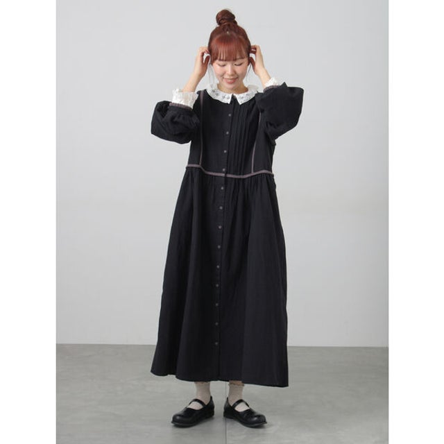 【販路限定】配色パイピングワンピース （ブラック）