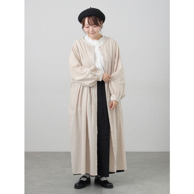 【販路限定】配色パイピングワンピース （ベージュ）
