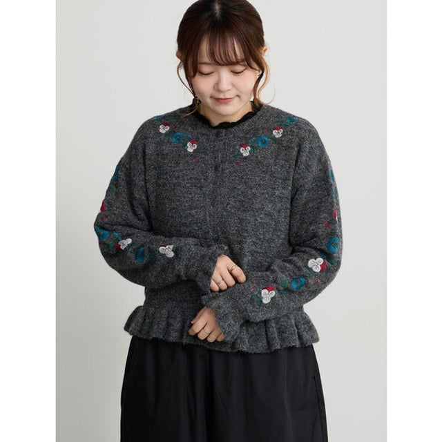 【マカベアリス×Samansa Mos2】刺繍ニットカーディガン （グレー）