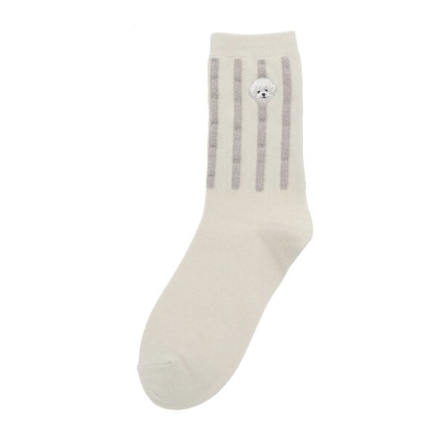 もけもけストライプアニマル刺繍ソックス （キナリ）