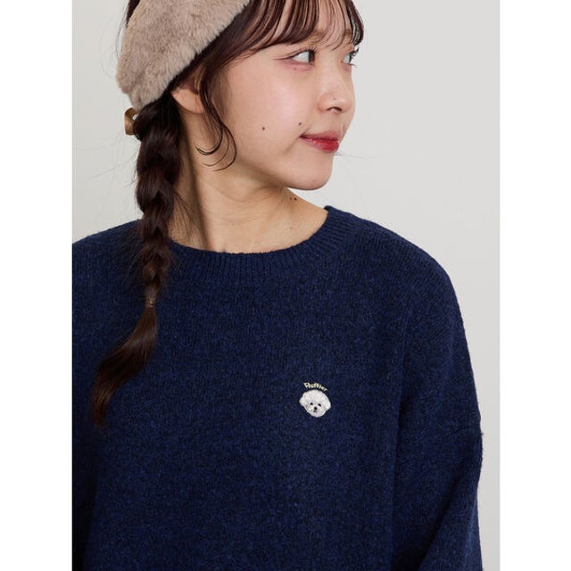 アニマル刺繍ニット （ネイビー）
