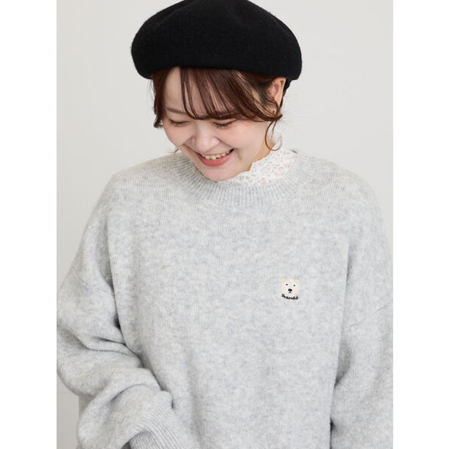 アニマル刺繍ニット （グレー）