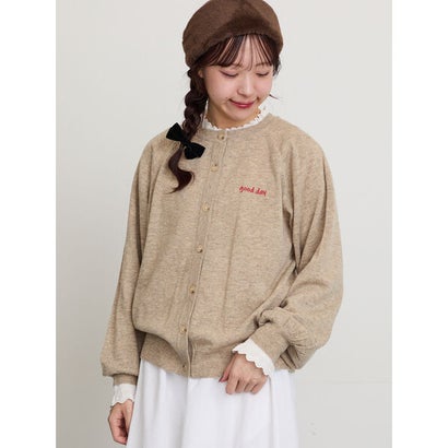 サマンサ モスモス Samansa Mos2 ワンポイント刺繍パフ袖カーデイガン （ベージュ）｜詳細画像