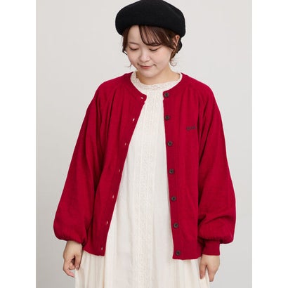 サマンサ モスモス Samansa Mos2 ワンポイント刺繍パフ袖カーデイガン （レッド）｜詳細画像
