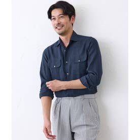 リネンワンピースカラーシャツ （ネイビー）