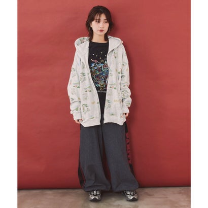 スカラー ScoLar 日本を旅するネコ柄 総柄裏毛パーカー （グリーン）｜詳細画像