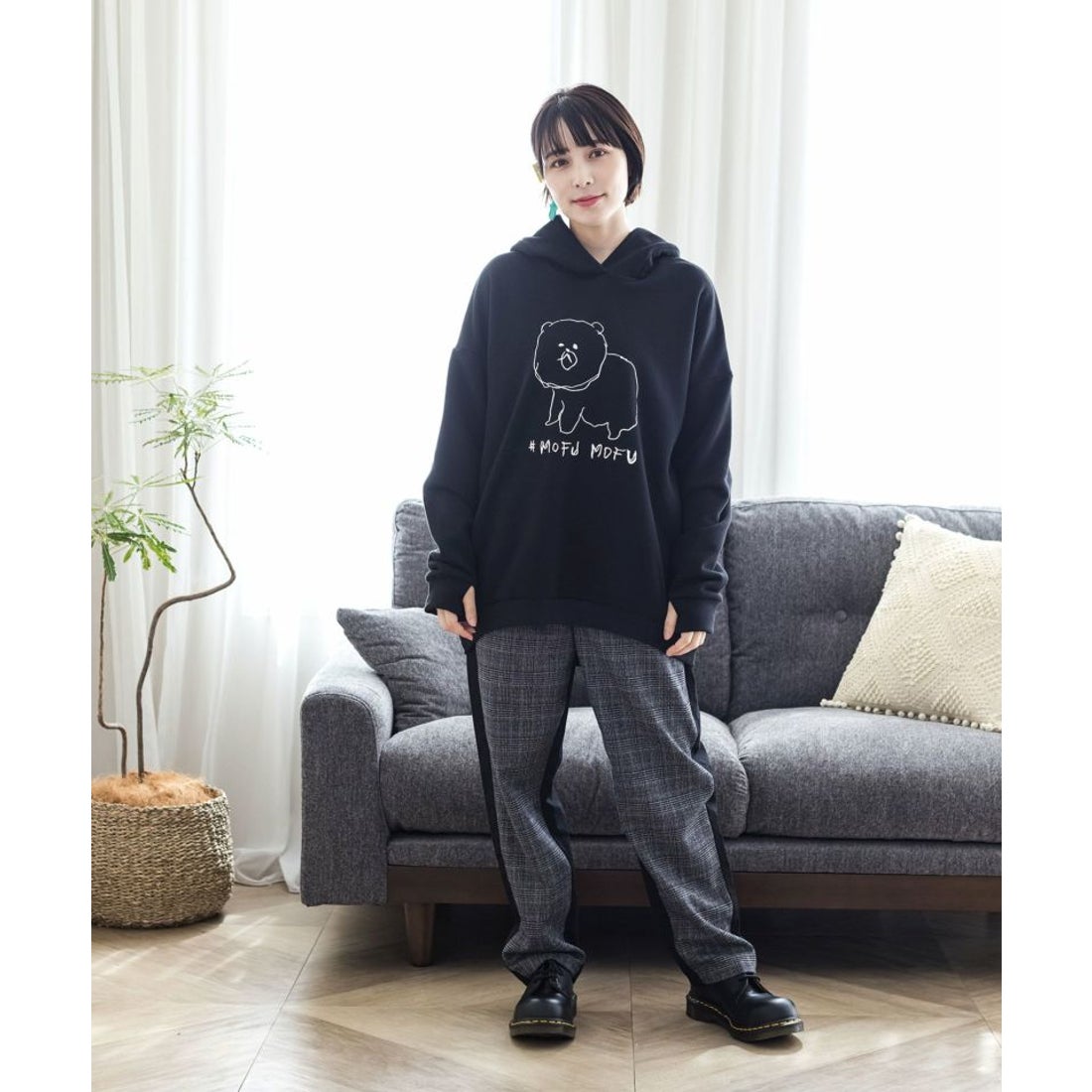 スカラー ScoLar MOFUMOFUクマ刺繍フード付きプルオーバー （グリーン 