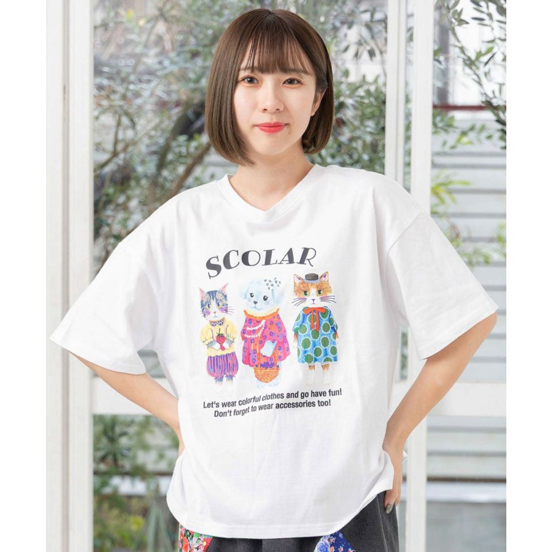 スカラー ScoLar おしゃれネコとワンコのアニマル柄Tシャツ