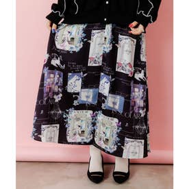 スカラー未使用タグ付き 白黒アートプリントロングスカート新品 スカラー ScoLar 現在と過去 イメージプリントスカート （ブラック