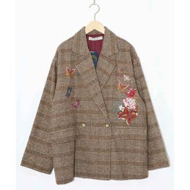 スカラー ScoLar 花蝶刺繍のオーバーサイズ チェック柄ジャケット