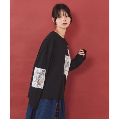 ワッペン風アップリケ刺繍Tシャツ （ブラック）｜詳細画像