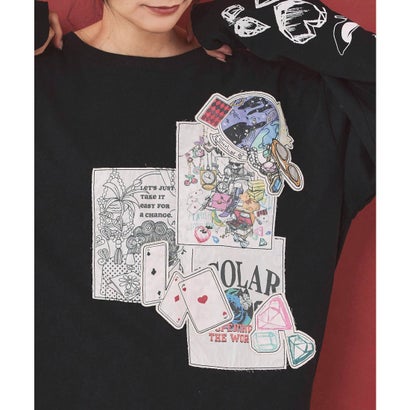 ワッペン風アップリケ刺繍Tシャツ （ブラック）｜詳細画像
