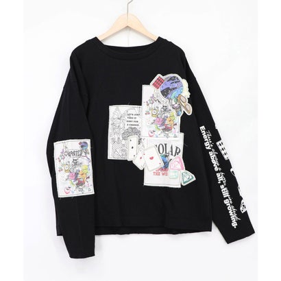 ワッペン風アップリケ刺繍Tシャツ （ブラック）｜詳細画像