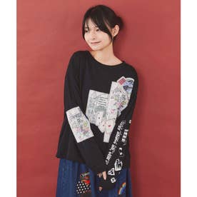 ワッペン風アップリケ刺繍Tシャツ （ブラック）