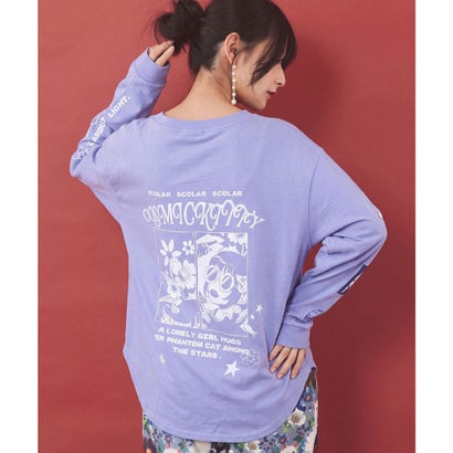 惑星ガールと宇宙ネコ柄Tシャツ （パープル）｜詳細画像