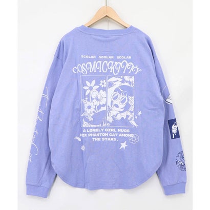惑星ガールと宇宙ネコ柄Tシャツ （パープル）｜詳細画像
