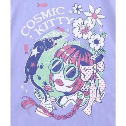 惑星ガールと宇宙ネコ柄Tシャツ （パープル）｜詳細画像