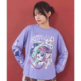 惑星ガールと宇宙ネコ柄Tシャツ （パープル）