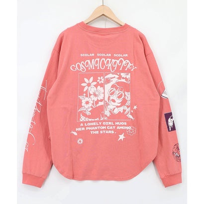 スカラー ScoLar 惑星ガールと宇宙ネコ柄Tシャツ （ピンク）｜詳細画像