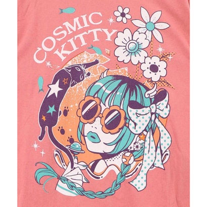 スカラー ScoLar 惑星ガールと宇宙ネコ柄Tシャツ （ピンク）｜詳細画像