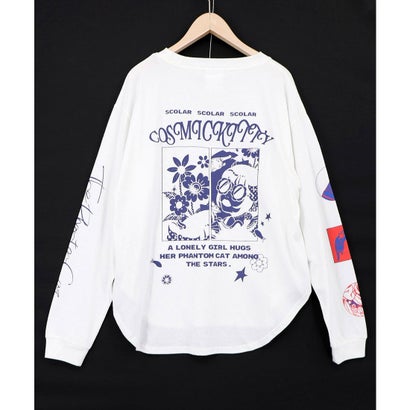 スカラー ScoLar 惑星ガールと宇宙ネコ柄Tシャツ （オフホワイト）｜詳細画像