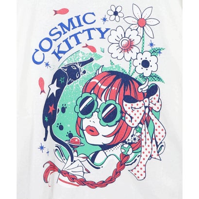 スカラー ScoLar 惑星ガールと宇宙ネコ柄Tシャツ （オフホワイト）｜詳細画像