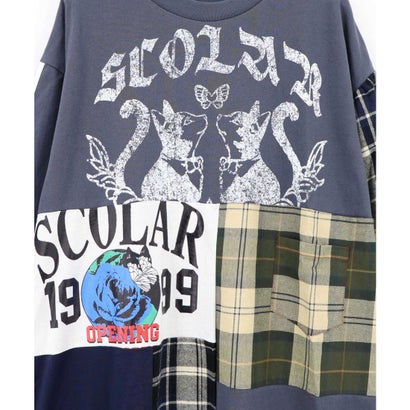 スカラー ScoLar ロゴ×チェック パッチワーク風アシメワンピース商品番号 163701 （ネイビー）｜詳細画像