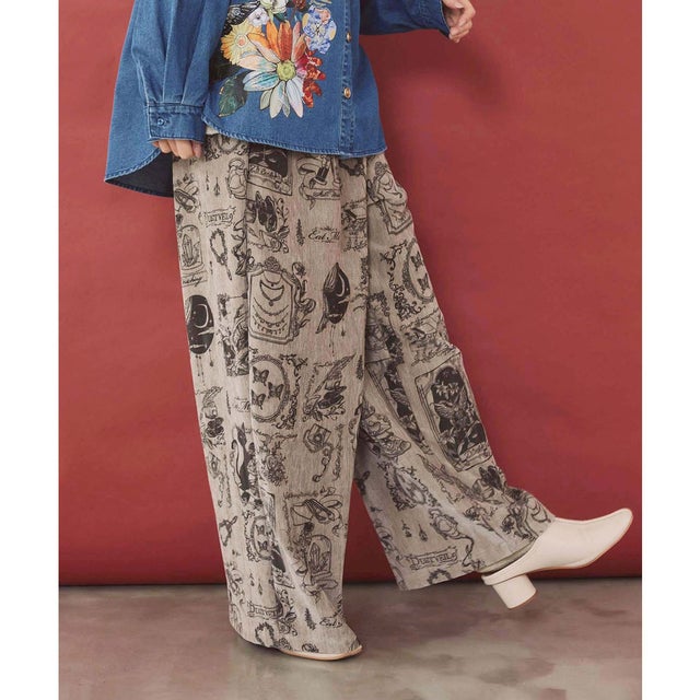 アンティーク柄 ヘリンボーンコーデュロイパンツ （ベージュ）